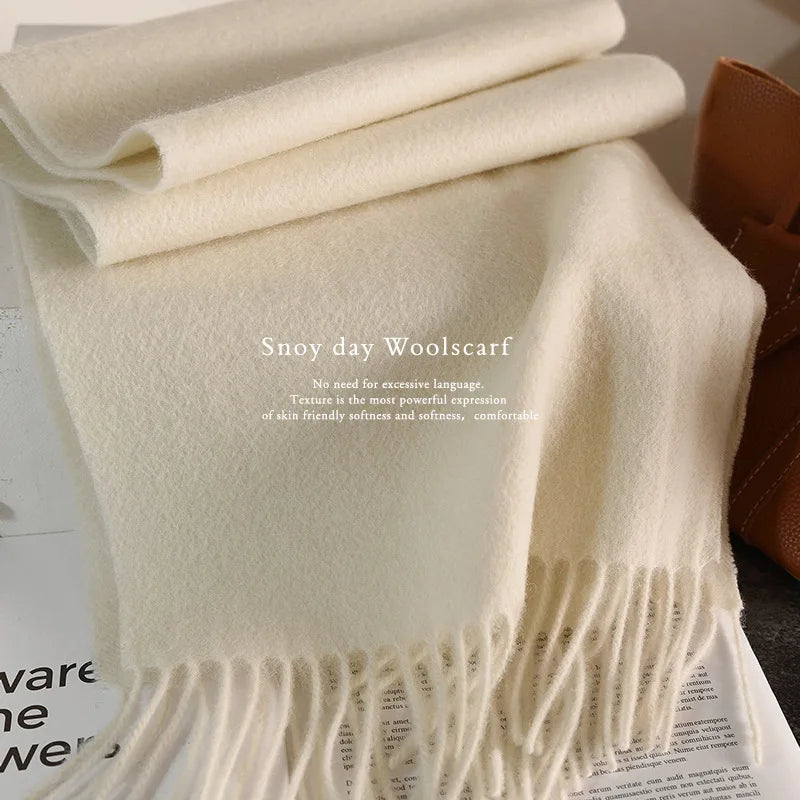 High Quality 100% Wool Muffler Classic Simple Solid Men Women Scarf Fall Winter Thick Casual Shawl Male Female Tassel Scarves