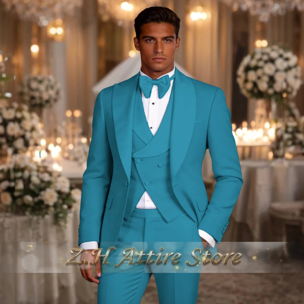 Elegant Pink Men's 3pcs Suit Spliced Satin Lapel Jacket Vest Pants Custom-Made Set for Wedding Groom Cocktail Birthday Party