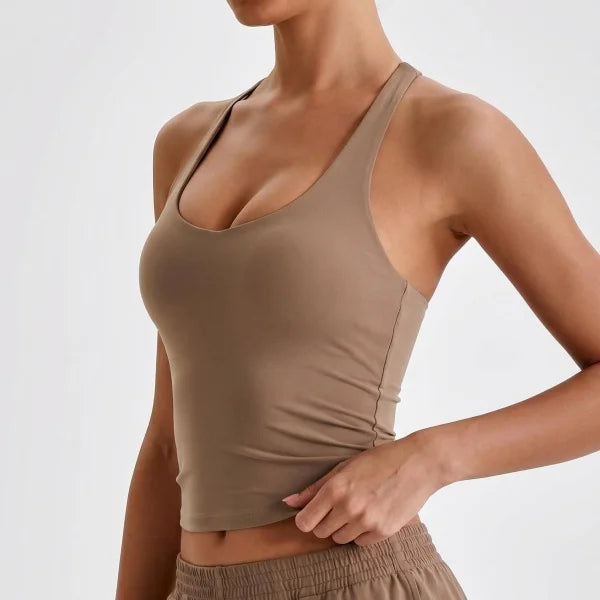 Longline Yoga Tank Top with Built in Bra Women Quick Dry Gym Camisole Workout Shirts Soft Slim Fit Sports Vest Athleisure