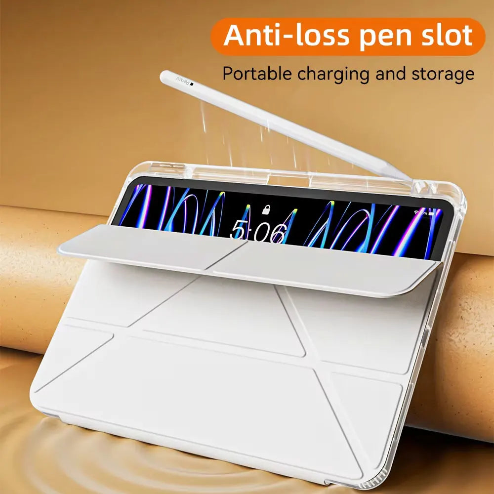 Y-Fold Case compatible with iPad 11 10 9 8 7 Air10.9 11 13 inch /Mini 6 7th Gen / Pro 11 12.9 inch Crystal Clear with Pen Holder