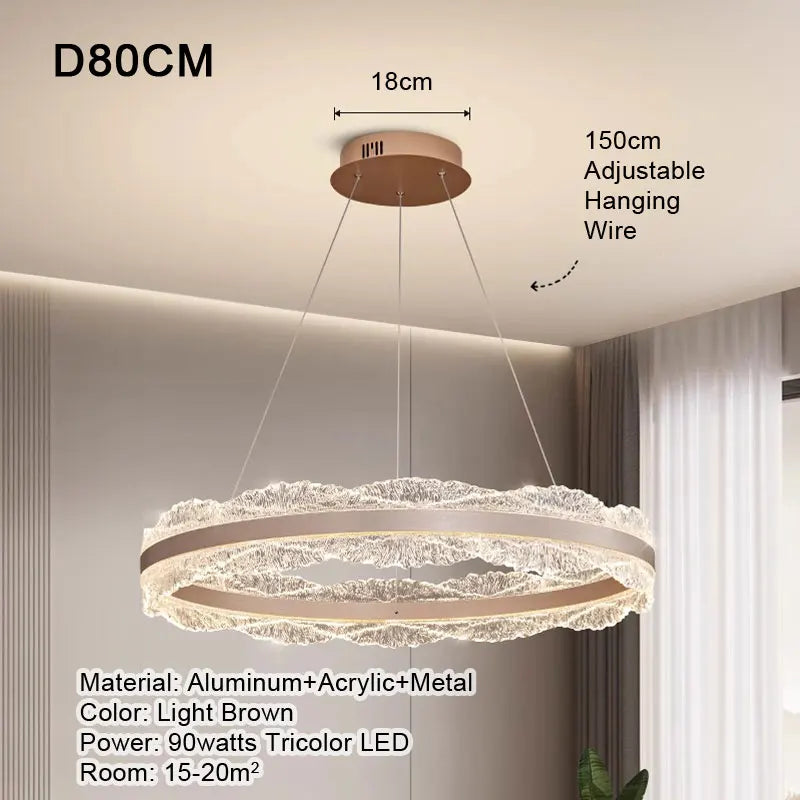 LED Luxury Pendant Light Living Dining Room Bedroom Modern Upscale Acrylic Texture Suspension Lamp Home Decoration