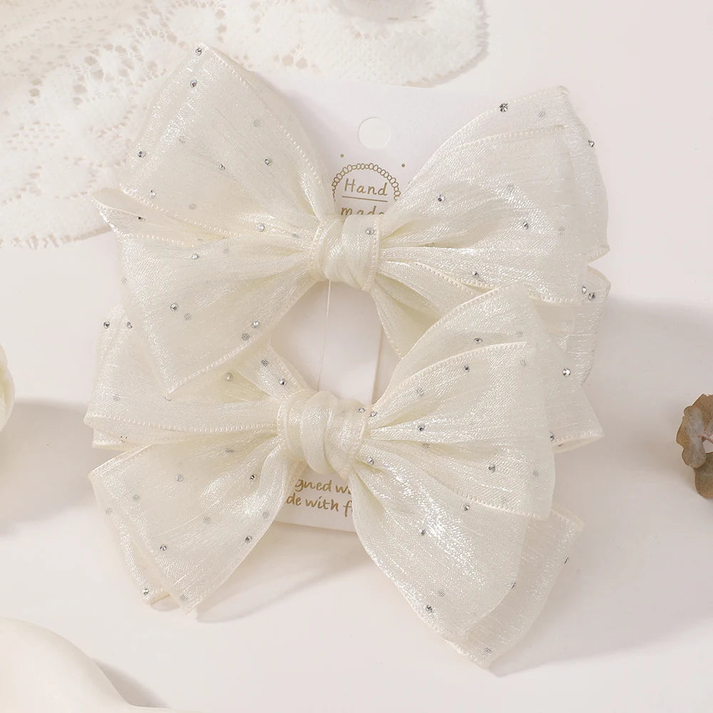 2Pcs Exquisite Princess Bow Hair Clip Set 4.72 Inches Diamond Sets Bow Children's Hairgripes Ladies' Sweet Ponytail Hair Clip