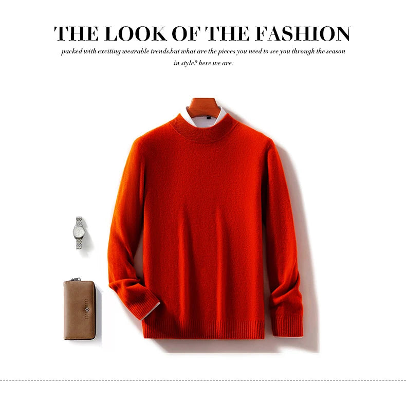 Autumn and Winter Half-high Neck 100% Pure Wool Men's Long Sleeve Leisure Sweater Knitwear