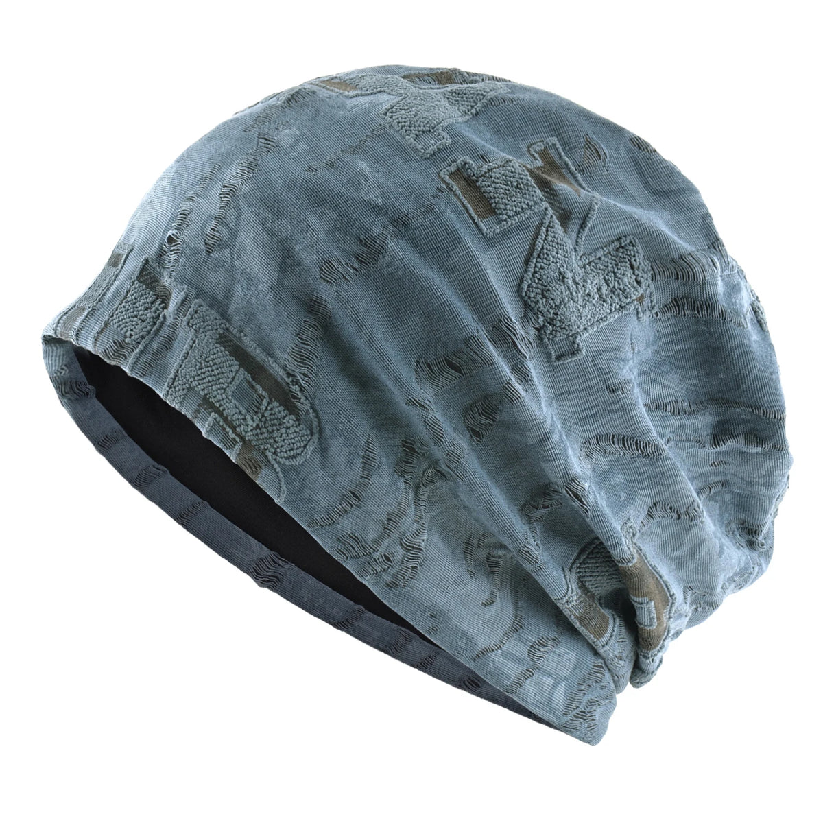 Vintage Distressed Tie-dye Beanie Women Foam 3D Letter Printing Hats Men Spring Fall Skullies Beanies Winter Warm Fleece-lined