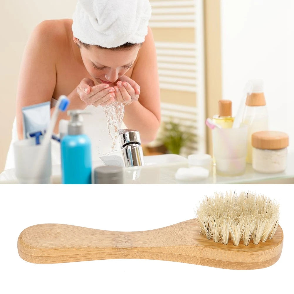 Beauty Skin Care Brush Wooden Handle Soft Hair Wash Face Tool Skin Deep Cleansing Exfoliating Massage Brush Dry&Wet Using 1 Pcs