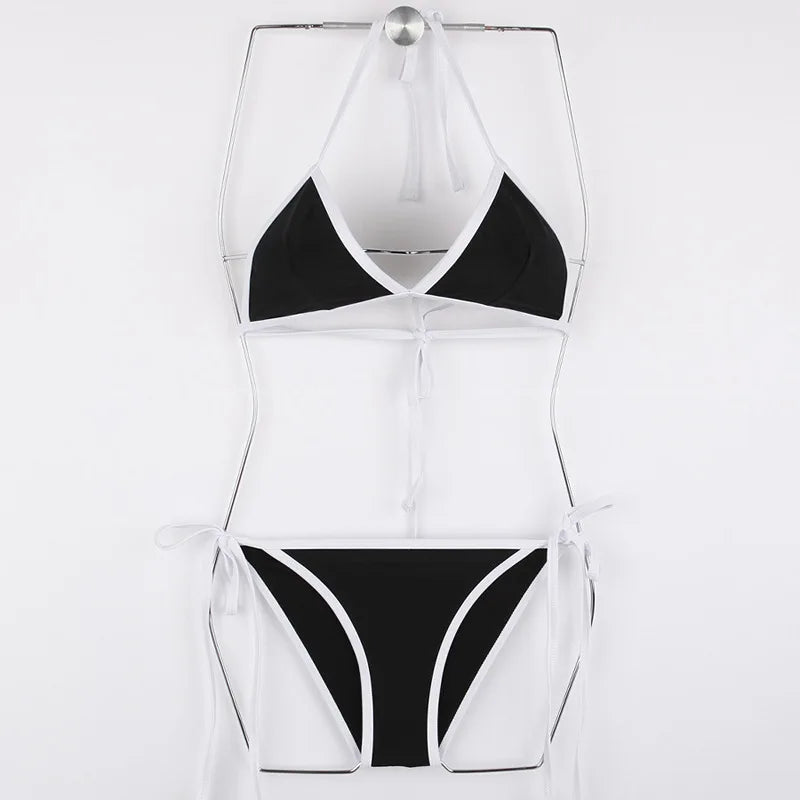 Fashion Color Block Split Bikini for Women Cheeky Cut Sexy Hot Girl Beach Holiday Swimwear