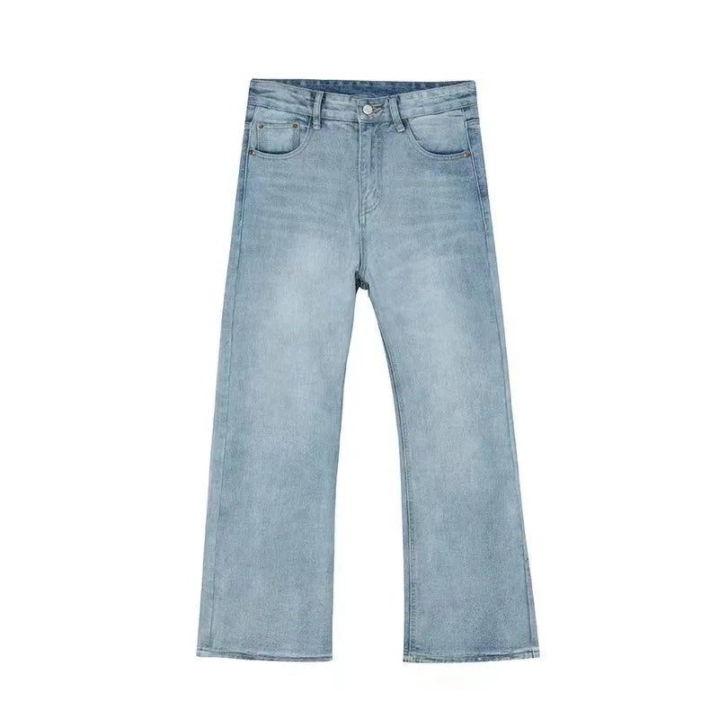 2025 New Male Japan Korea Style Vintage Denim Trousers Pant Men High Street Hip Hop Casual Hole Small Flare Jeans Pant