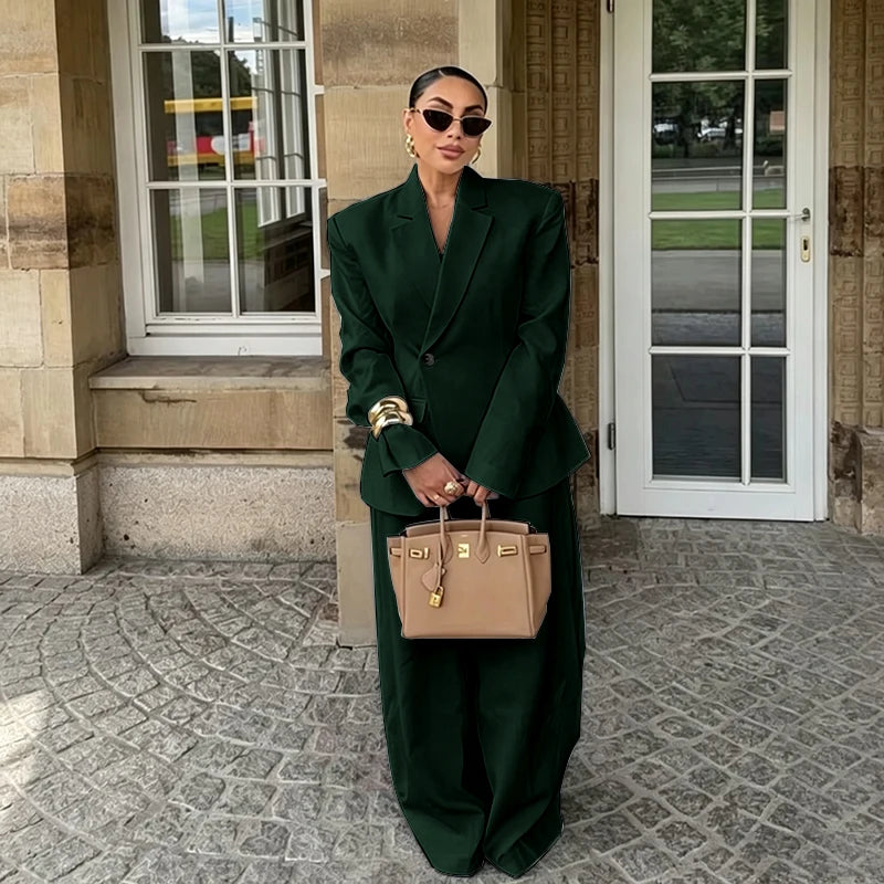 Chic White Wide-leg Pant Single Breasted Women Pants Set New Female Two Pieces(Blazer+Trousers) Conjuntos Femininos Elegantes