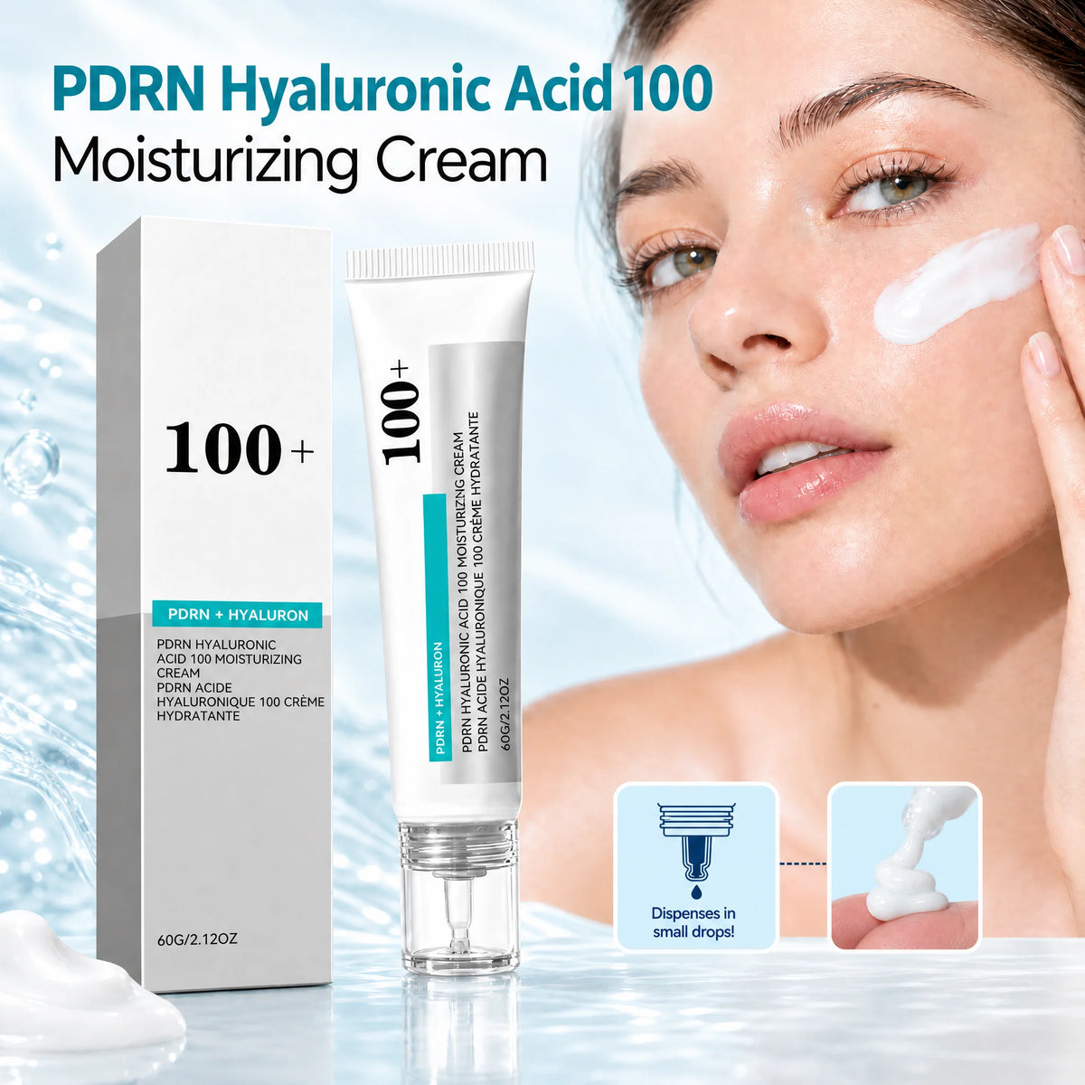 PDRN Hyaluronic Acid 100 Moisturizing Cream,Boost Facial Collagen Deep Hydrate Korean Glow Skincare Lightweight Face Moisturizer