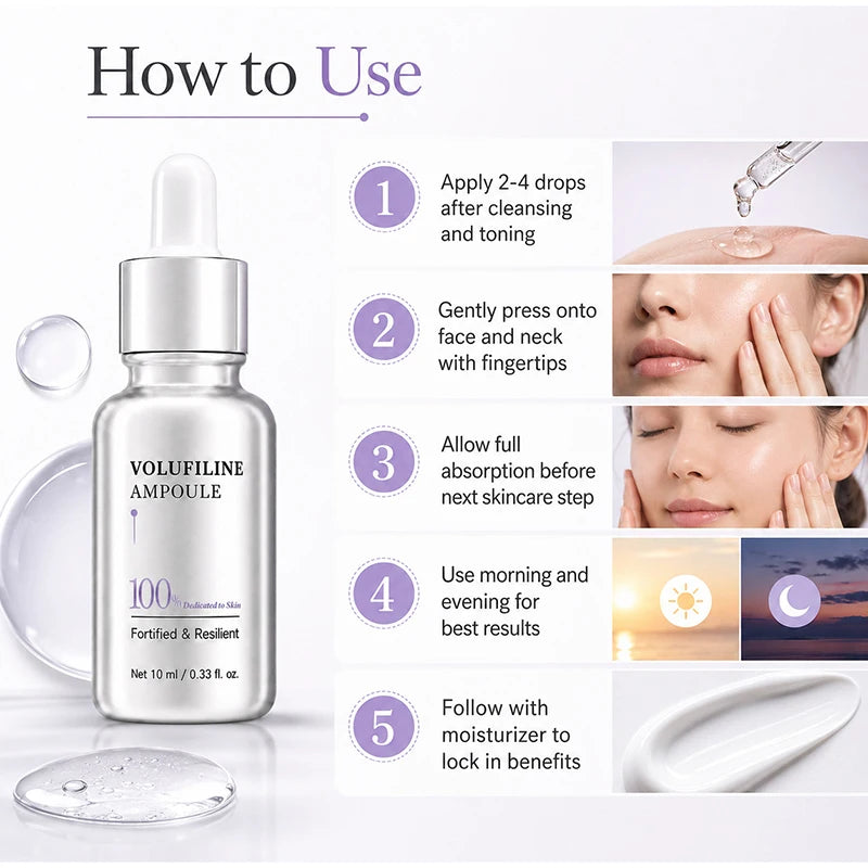 100% Pure Volufiline Plumping Ampoule Serum, Skin Care Essential for Facial Volume & Even Skin Tone, Fast-Absorbing Hydrating