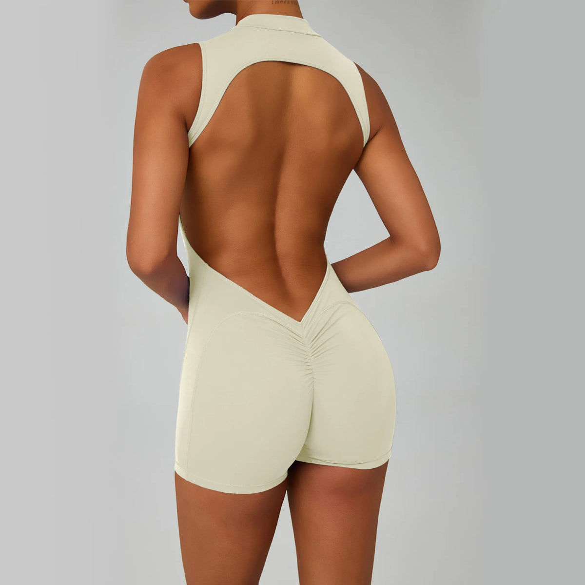 Greenora Sexy Backless Bodysuit Women Ruched Butt Lift Rompers Mock Neck Sleeveless Jumpsuit Streetwear Y2K Slim Fit Playsuit