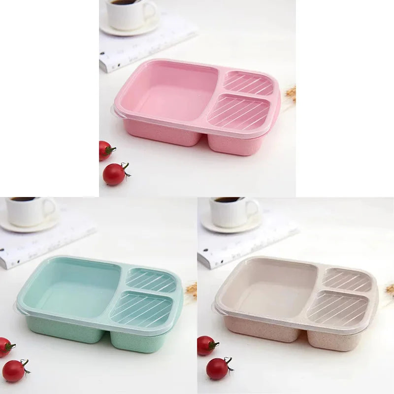 1-3pc Straw Lunch Box Portable Bento Box With Compartment Picnic Bento Box Fruit Container Microwave Oven Dinnerware for Student