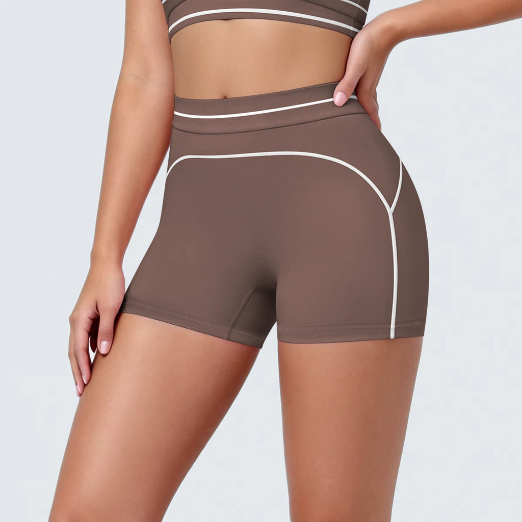 High Waist Stripe Fitness Yoga Shorts for Woman's Quick-Dry Breathable Hip-lifting Summer Gym Running Color Blocking Yoga Shorts