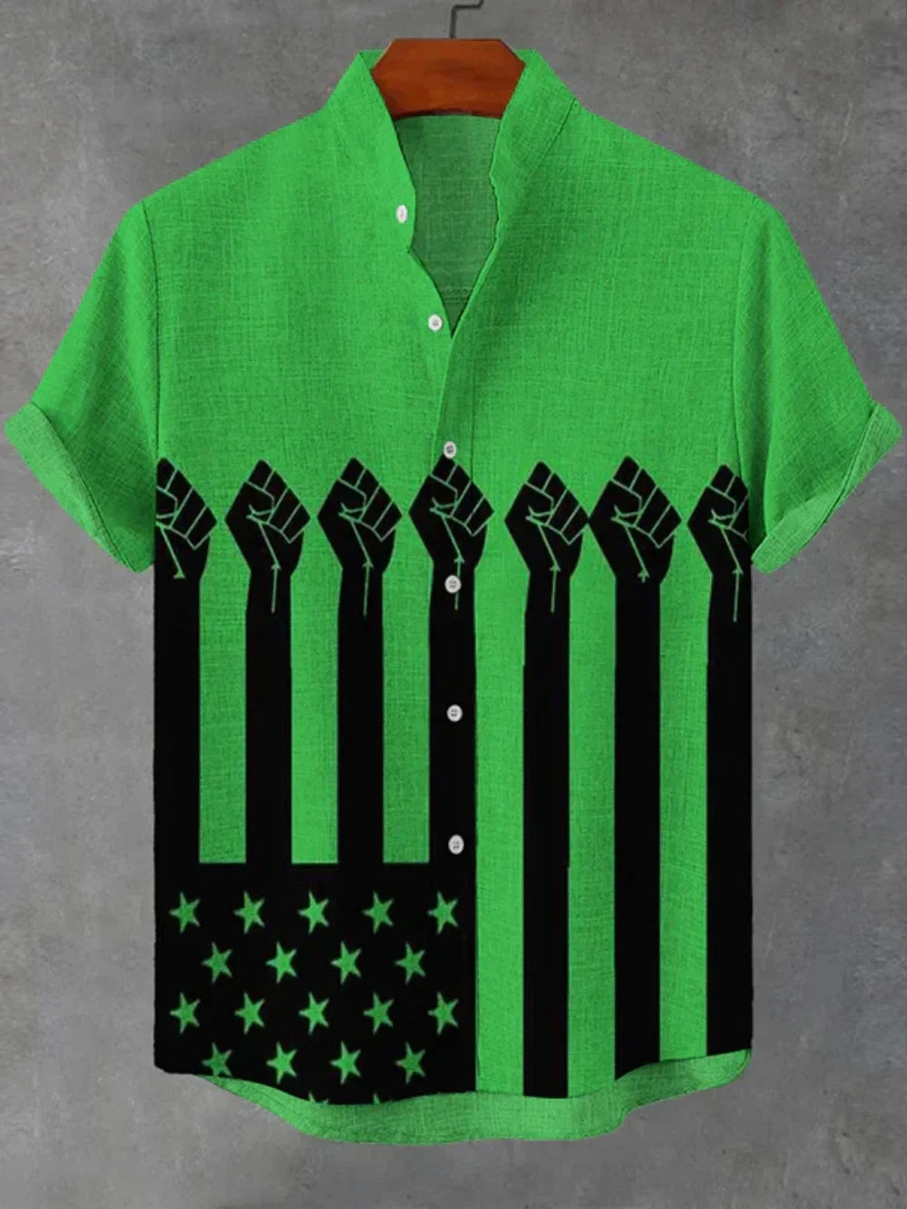Men's Fashionable Stand up Collar Short Sleeve Button up Christmas Party Shirt Casual Linen Clothing