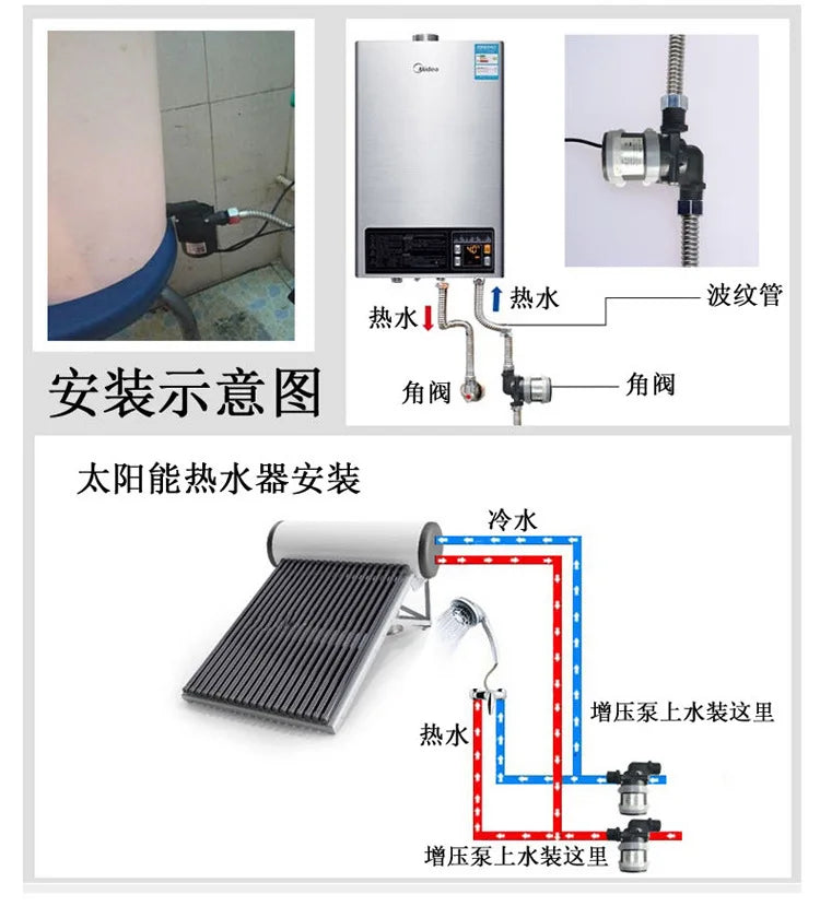 High Temperature Water Pump 12/24V DC Multifunctional Brushless DC Pump Booster Warm Air Water Cooled Circulation Pump 1/2" DN15