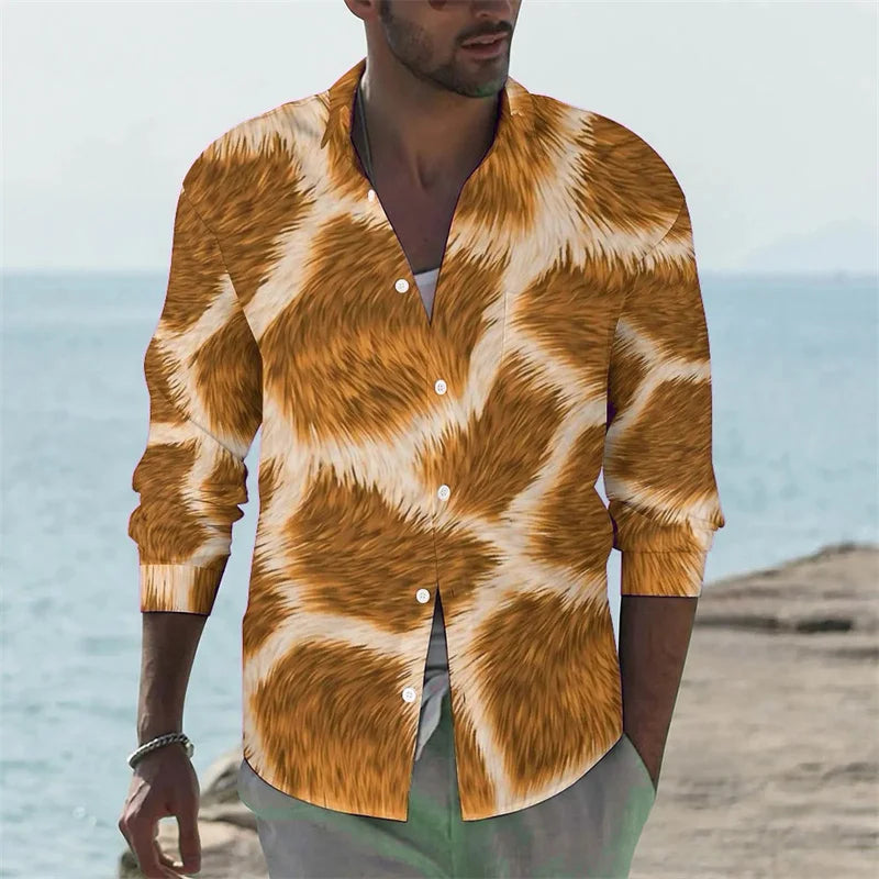 Men's shirt giraffe printed animal shirt autumn casual shirt men's cool shirt long sleeved pattern fun top size XS-6XL