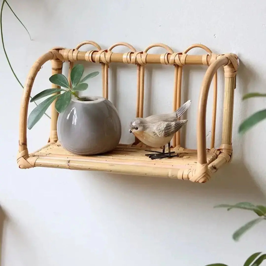 Rattan Wall Shelves Home Organizer Kitchen Storage Living Room Home Decor Small Bookshelf Nordic Log Style Storage Rack