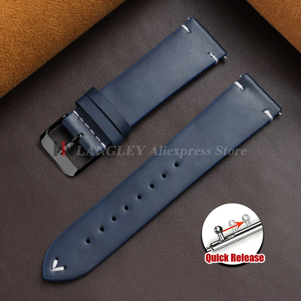 18mm 20mm 22mm Vintage Oil Wax Leather Watch Band Brown Black Cowhide Straps Quick Release Universal Bracelet for Men Wristbands
