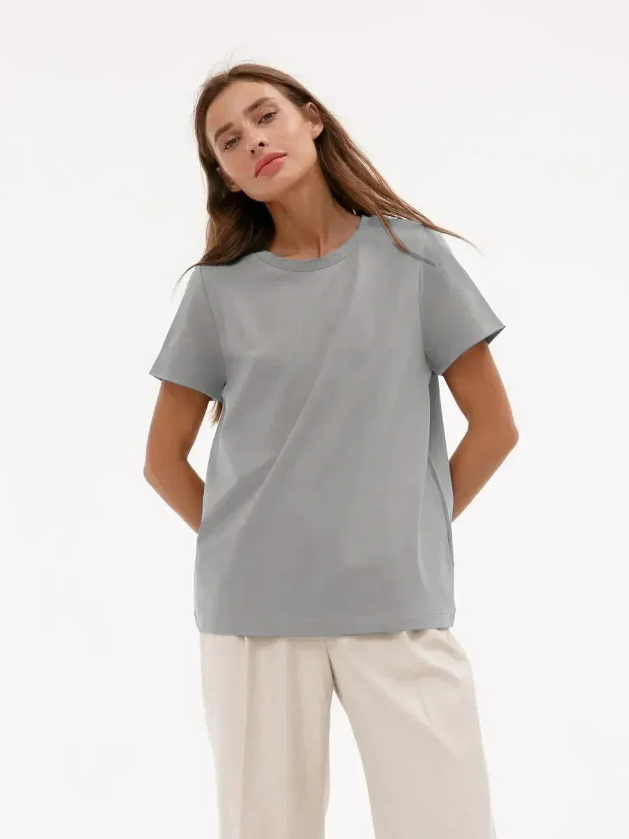 Summer 100% Cotton Women's T-shirt Bottoming Basic Fashionable Lady Short Sleeve Loose Tops Shirts Solid 200g/㎡ Tops