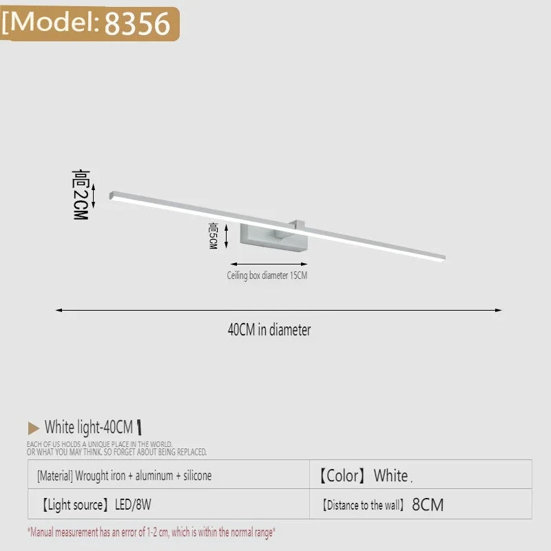 Modern Bathroom 100cm Mirror-front Lamp Bedroom Bedhead Home LED Wall Lights Aluminum Simple Strip Indoor Makeup Mirror Lighting