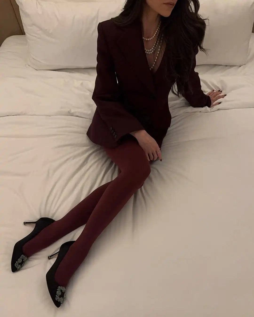 Women Burgundy Waist Cinching Blazer Coat Fashion Full Sleeve Lapel V-neck Button Slim Jacket 2026 Lady Spring Autumn Outwear