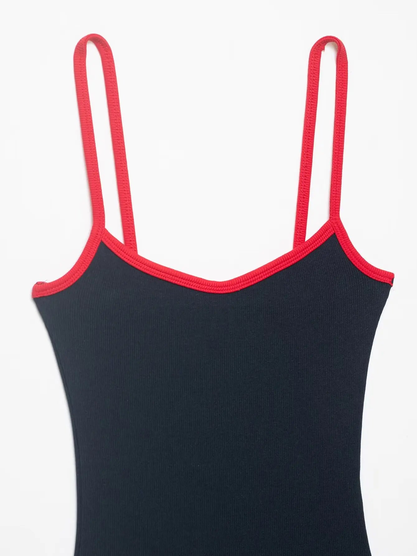 Women's Jumpsuit 2026 Summer New Cute Hot Girl Style Fashion Round Neck Color-Blocked Piping Straps Cotton Blend Fabric