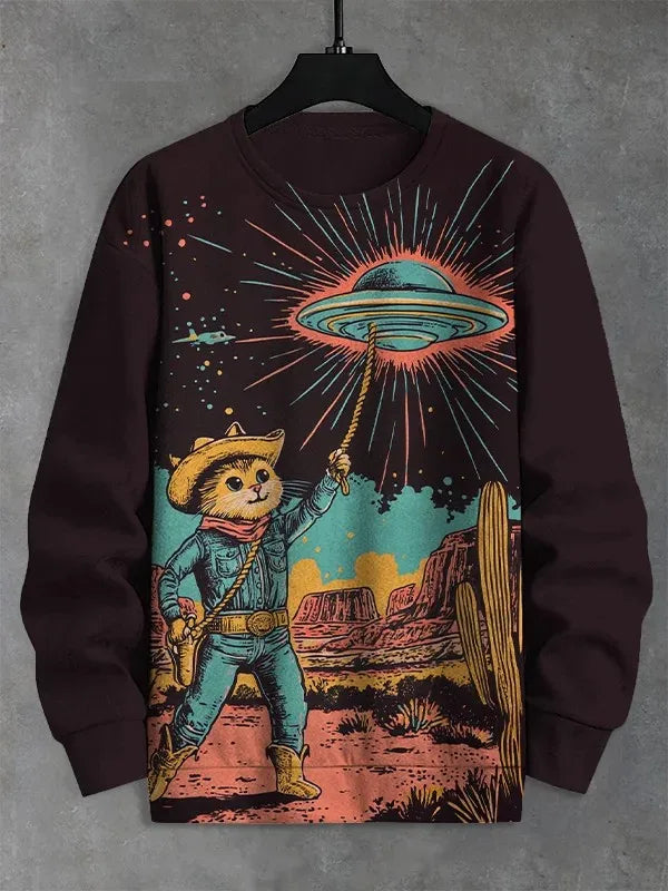 Men's Animal Cat Sweatshirt Long Sleeved Sweatshirt O-Neck Fashion Cool Daily 3D Printed Japanese Art Prints Casual Sweatshirt