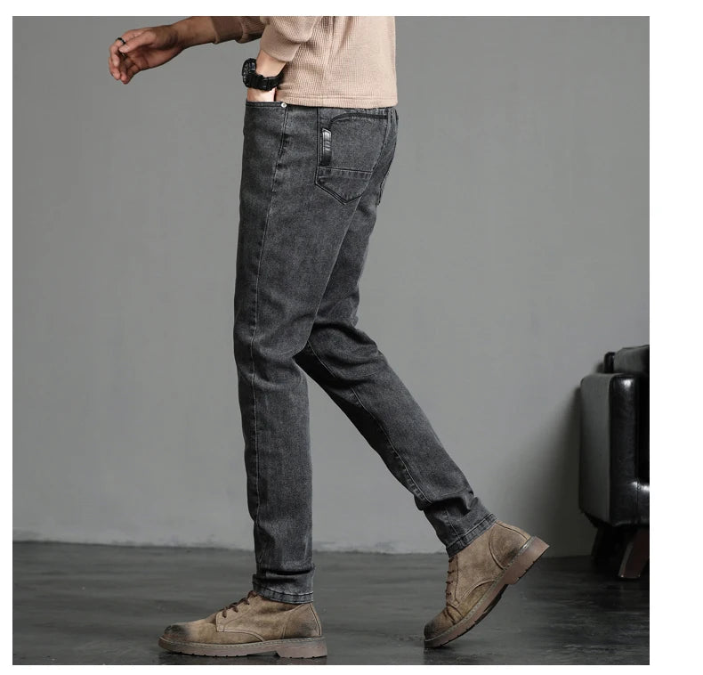 Men's Skinny Grey Jeans Fashion Casual Elastic Cotton Slim Korea Blue Biker Pencil Denim Trousers Male Hip Hop Brand Clothing