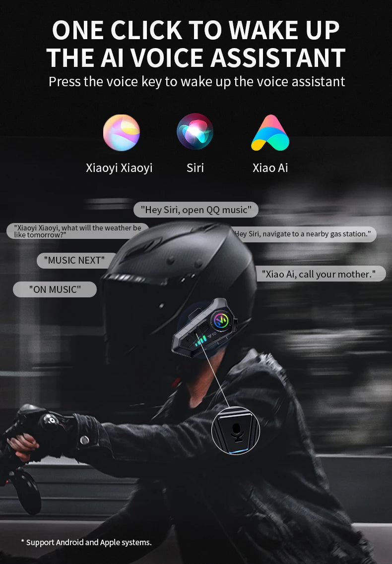 Y10 Motorcycle Helmet Headset Bluetooth 1000Mah Noise Reduction Wireless Hands-free Waterproof Motorcycle Earphone