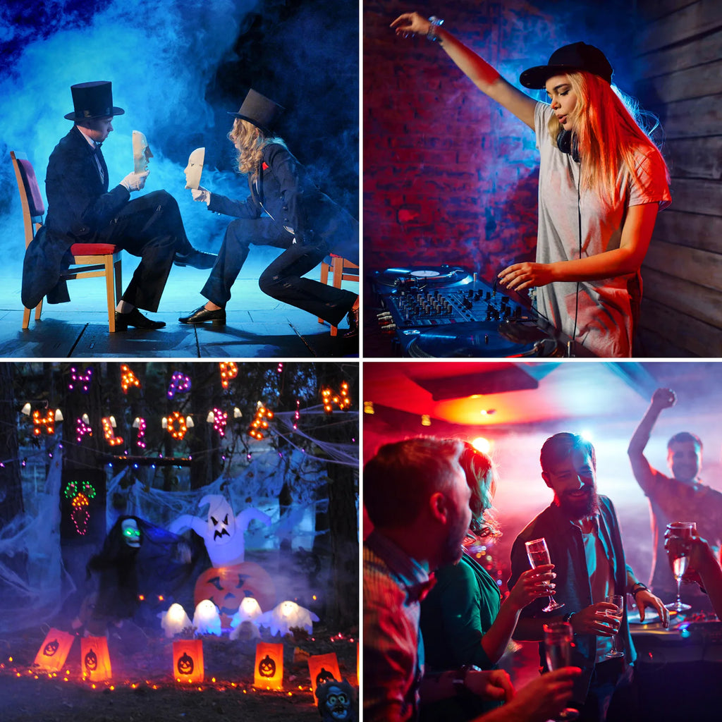 Datewink 500W RGB LED Smoke Fog Machine Fogger Ejector Stage Lighting Effect Remote Control For Wedding DJ Disco Party Club Bar