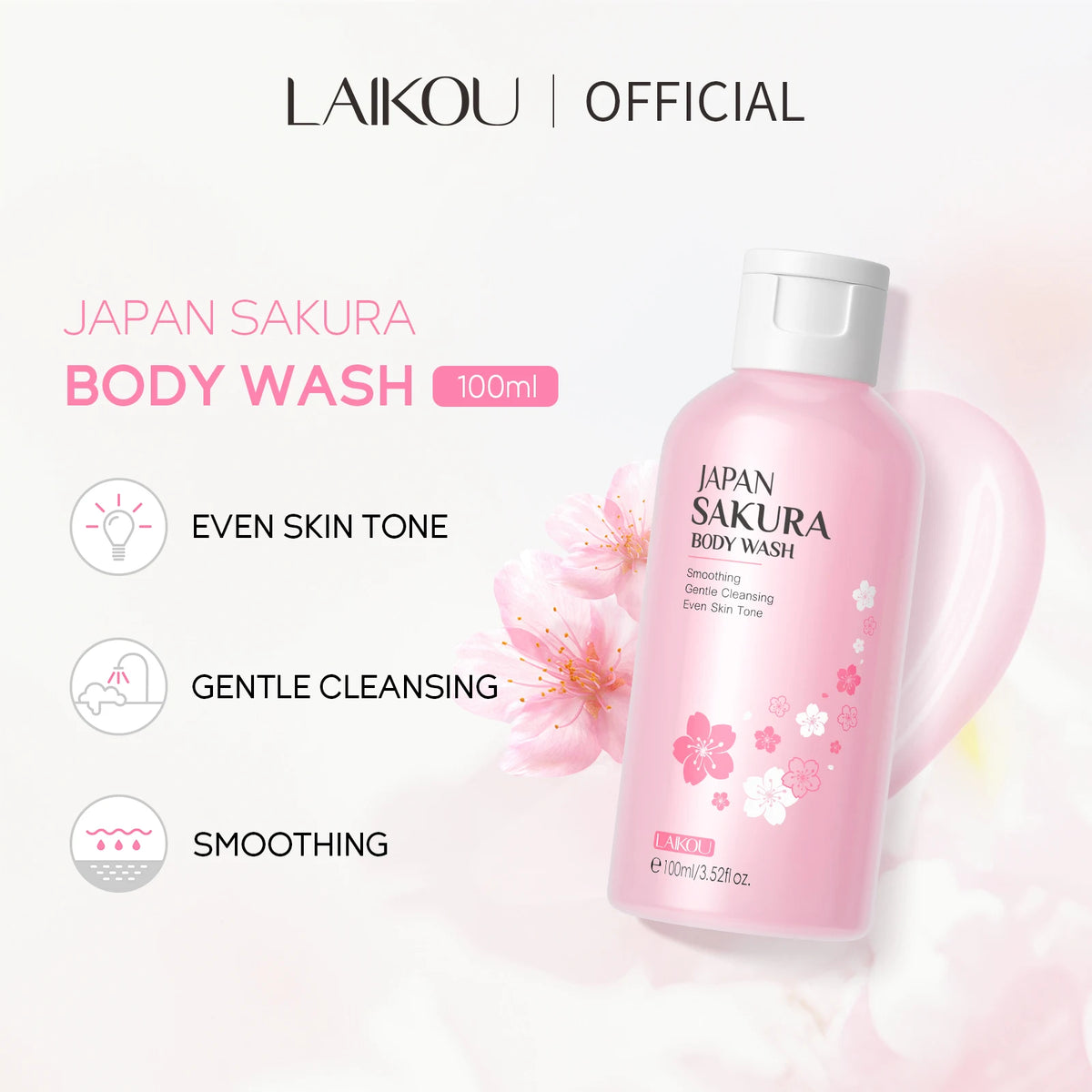 LAIKOU Japan Sakura Body Wash Gentle Cleanser Smoothing Shower Gel Skin Brightening Treatment Amino Acid Formula