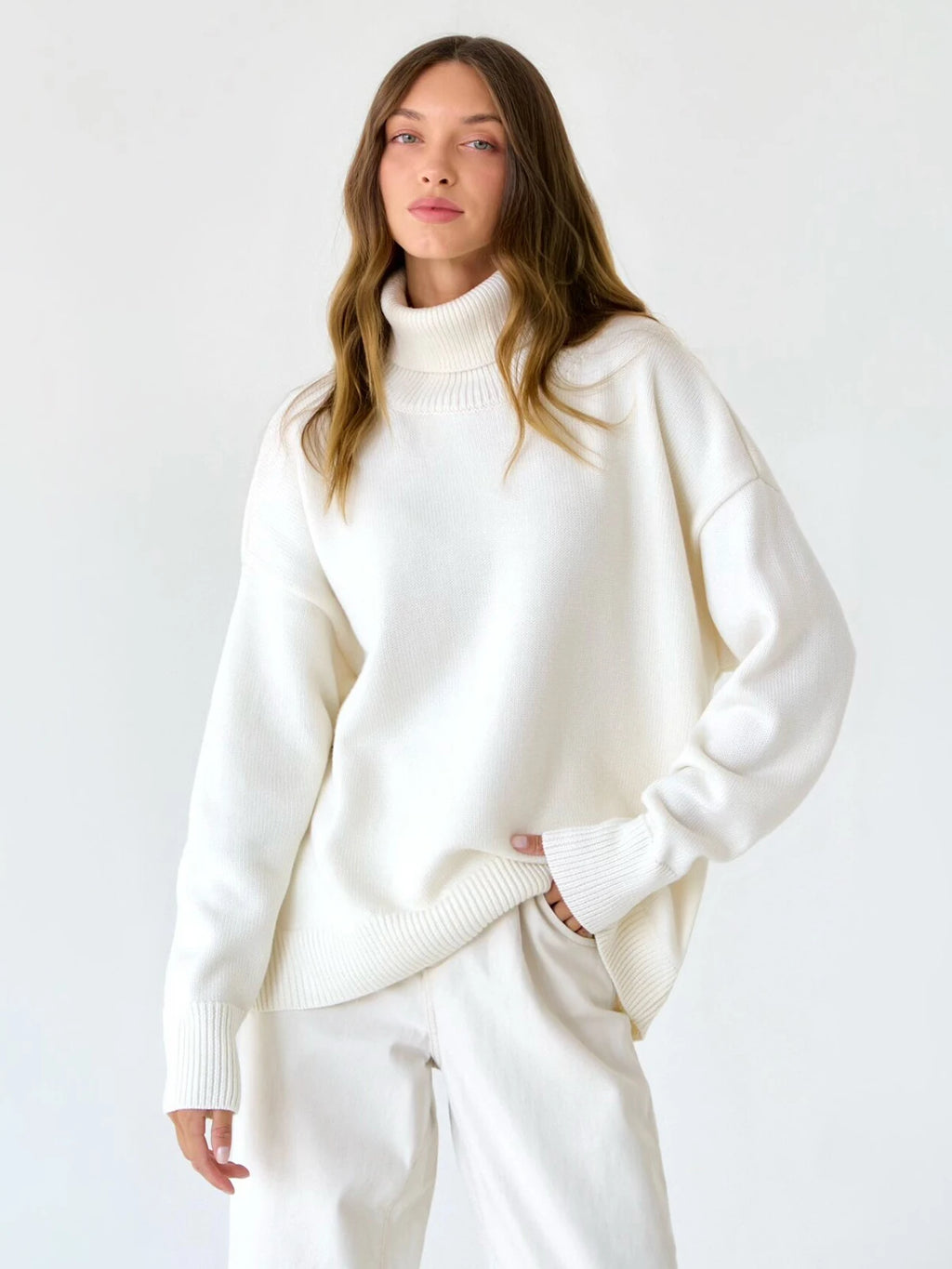Bornladies Women Turtleneck Sweater CHIC Autumn Winter Thick Warm Pullover Top Oversized Casual Loose Knitted Jumper Female Pull
