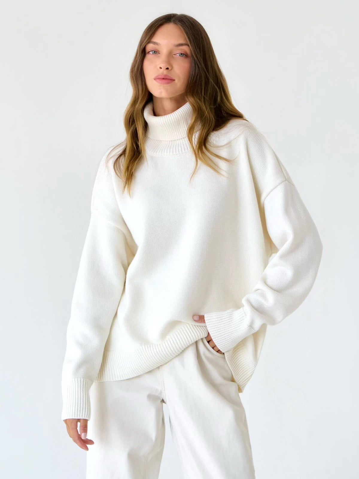 Bornladies Women Turtleneck Sweater CHIC Autumn Winter Thick Warm Pullover Top Oversized Casual Loose Knitted Jumper Female Pull