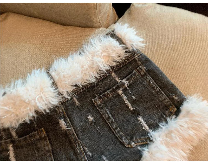 Belt Furry Denim Shorts Women 2024 New Fashion Loose Casual Pocket Sexy Shorts Denim Shorts Female Short Pants Zipper Jeans