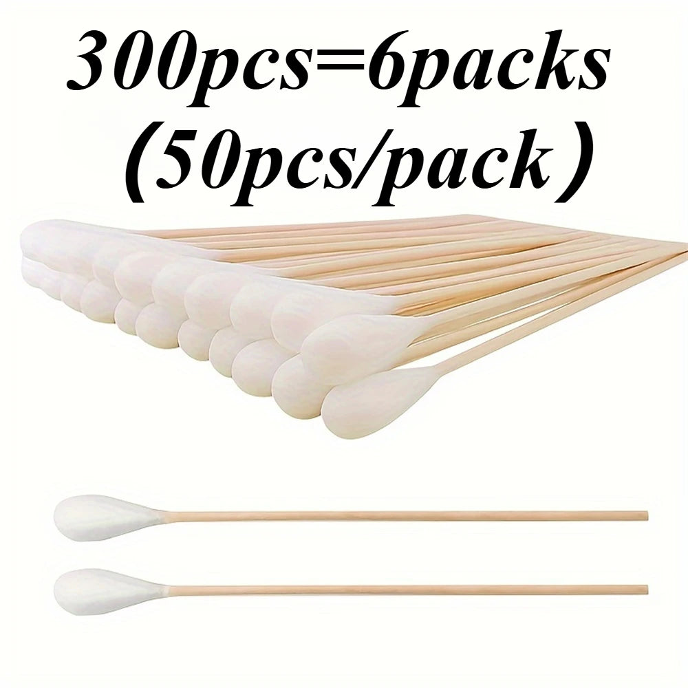 100/300Pcs 6 Inch Long Cotton Swabs with Wooden Handles, Cotton Tipped Applicator for Cleaning, Cotton Sticks Oil Makeup