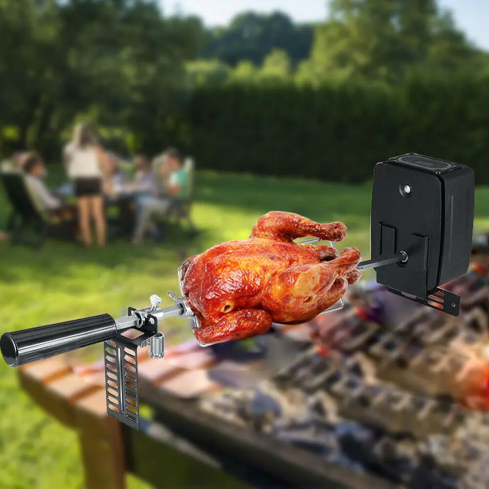 New Electric BBQ Grill Spit Roaster w/ 120 cm long cableRod Outdoor Barbecue Grilling Rotisserie Kit