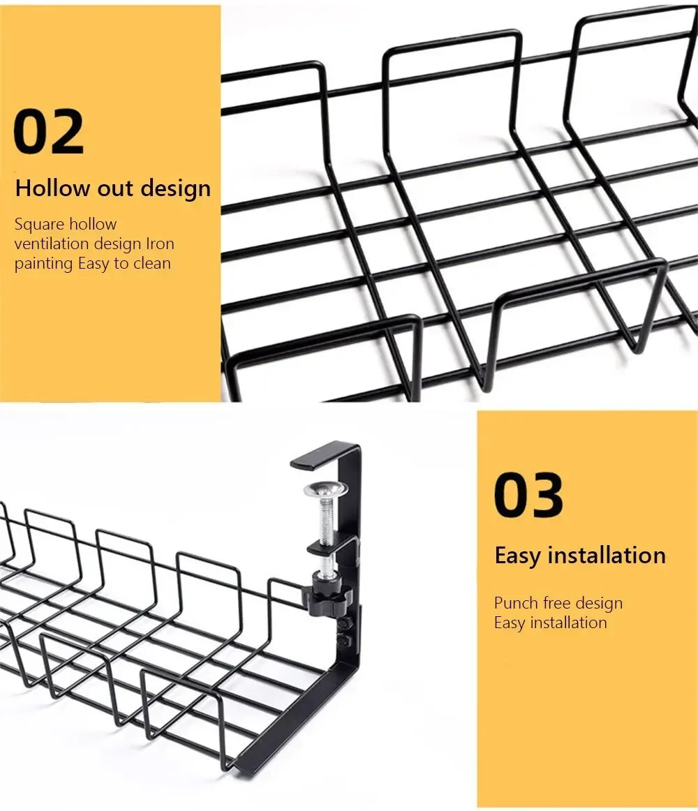 Home Office Desk Wire Organizer No Punching Kitchen Storage Accessories Under Table Storage Rack Metal Cable Management Tray 