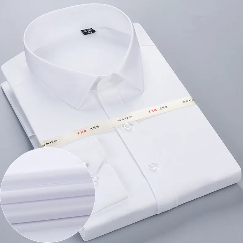 Bamboo Fiber Men White Shirt Long Sleeve Regular Fit Formal Business Social Camisas Plus Large Size 8XL 7XL 6XL 5XL