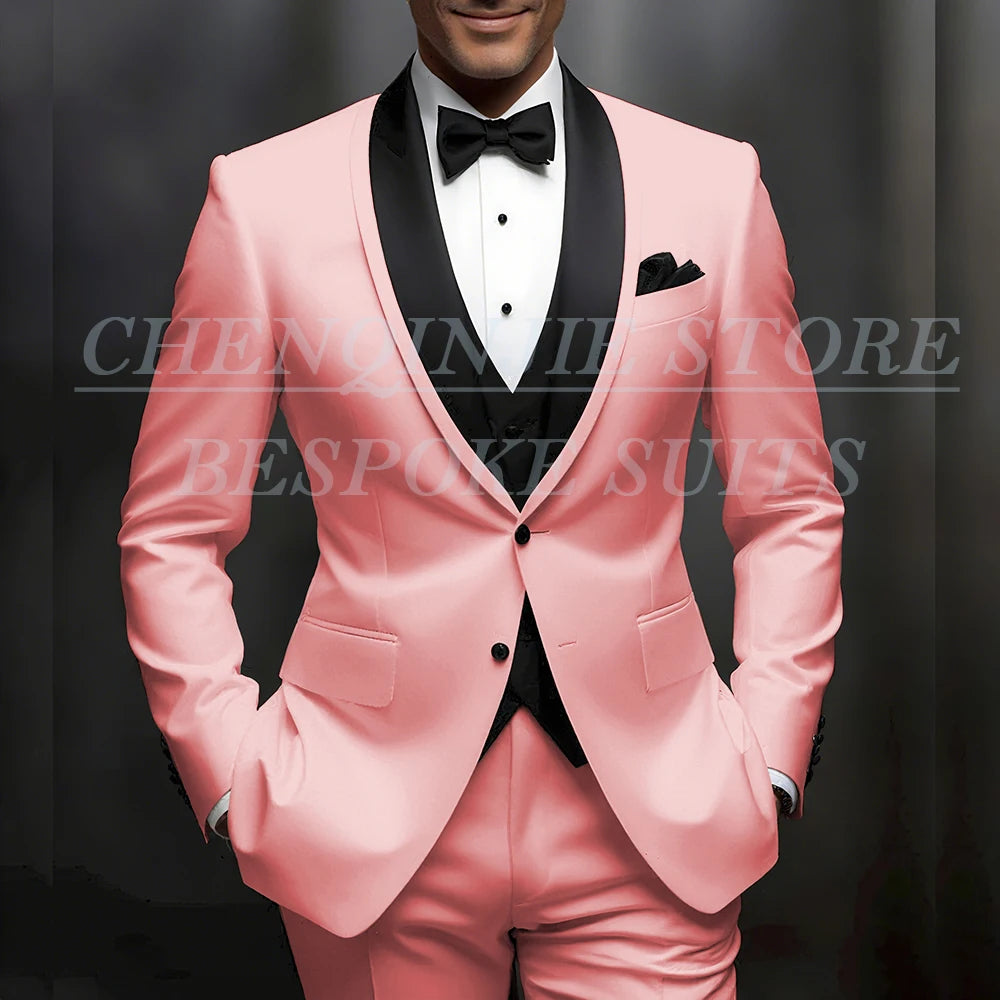 Formal Wedding Men's Suits Customzied Single Breasted Shawl Lapel Slim Fit 3 Piece Jacket Pants Vest for Wedding Male Clothing