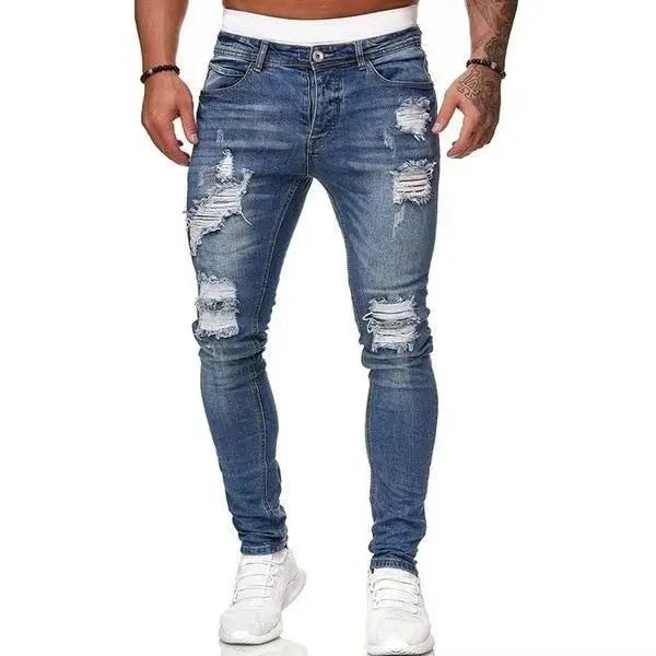 2026 Spring Summer New Men Denim Pants Casual Slim Fit Skinny Ripped Versatile Fashion Long Jeans Men