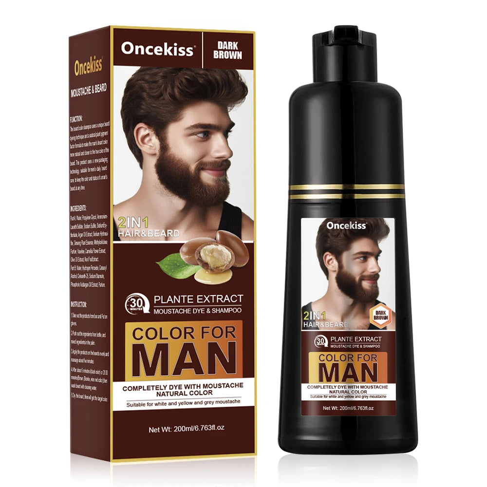 200ml Long-Lasting Natural Permanent Beard Dye Shampoo for Men, White and Gray Beard Hair,Beard Dye Shampoo for Men Natural Hair
