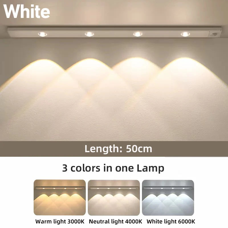 20-50CM LED Under Cabinet Light  Wardrobe Indoor Lighting Motion Sensor LED Lamp Ultra Thin USB Rechargeable Night Light