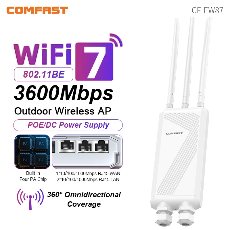COMFAST BE3600 WiFi6/7 Mesh Router AP Repeater Outdoor CPE Dual-Band Mesh WiFi Range Extender Network Repeater for Enhanced Home