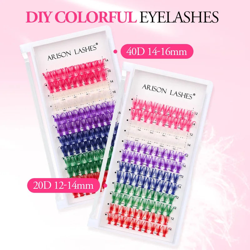 ARISON 120 Cluster Colorful Individual Lashes 6 Mixed Color Eyelash Extension Cluster False Eyelash For Festival Party Makeup