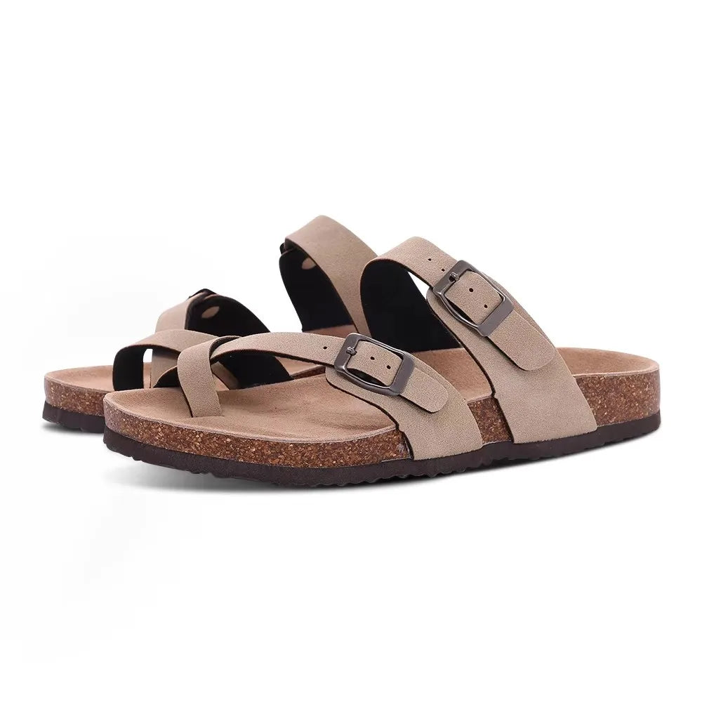 Crestar Womens Mens Sandals Fashion Adjustable Buckle Cork Footbed Slides Outdoor Beach Sliipers with Comfortable Arch Support