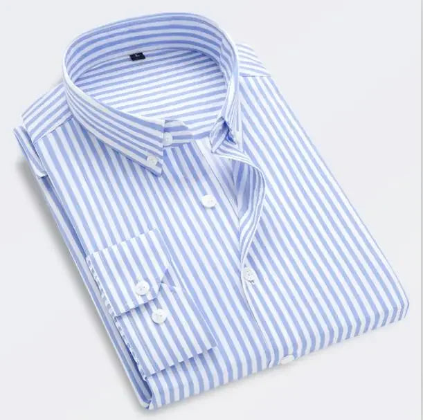 Men's Striped Shirt, Single-breasted Long-sleeved Shirts Autumn New Men Top Red Blue Black Slim Version Male Chemise Asian Size
