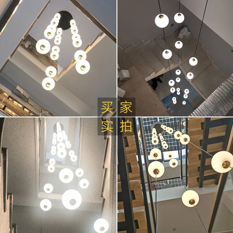 Stairs Modern Chandelier Loft Duplex Living Room Hotel Lobby Long Pendant Nordic Home Decorative Lighting Ball Long Line Pendant