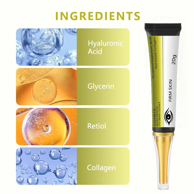 YUITIKUE Instant Firm Eye Cream 20g - with Hyaluronic Acid & Collagen, Deeply Moisturizes & Brightens Eyes