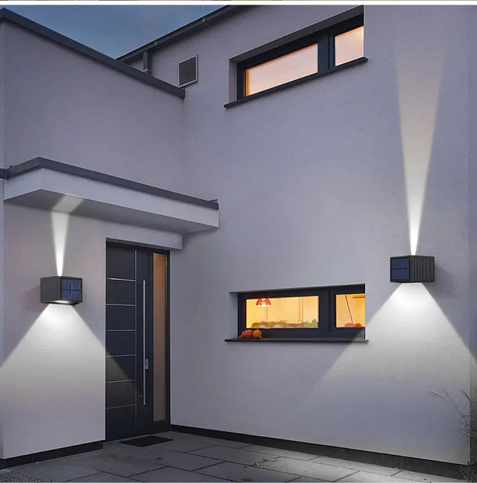 LED Outdoor Solar Lights Up And Down Lighting Wall Lamp Garden Decor Outdoor Solar Spotlights Solar Powered Sunlight Wall Sconce
