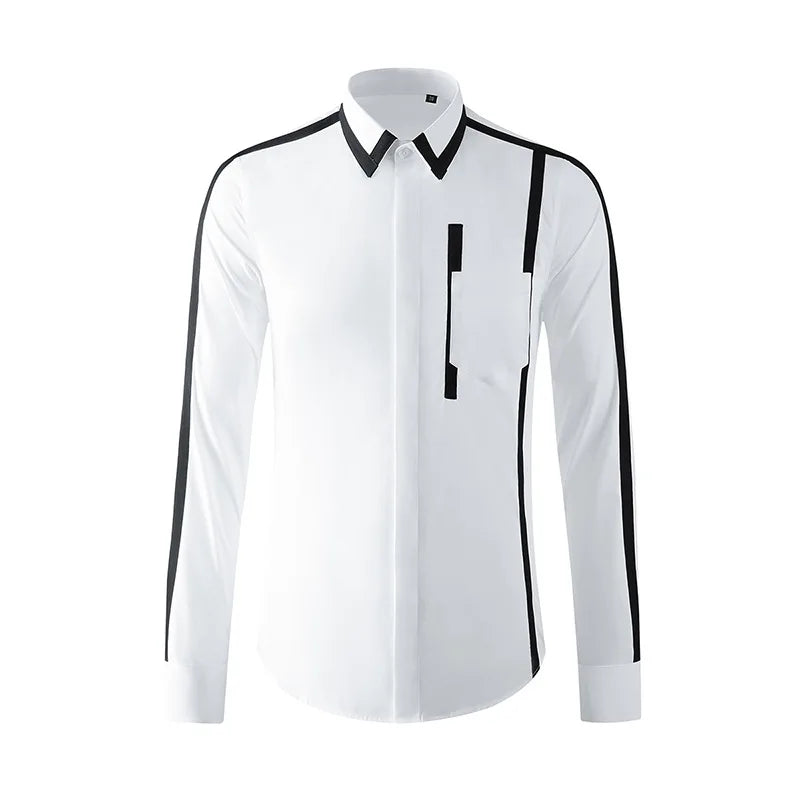 Personalized Design Spliced Men's Shirt Cotton Long Sleeve Casual Shirts Handsome Versatile Business Social Banquet Dress Shirt